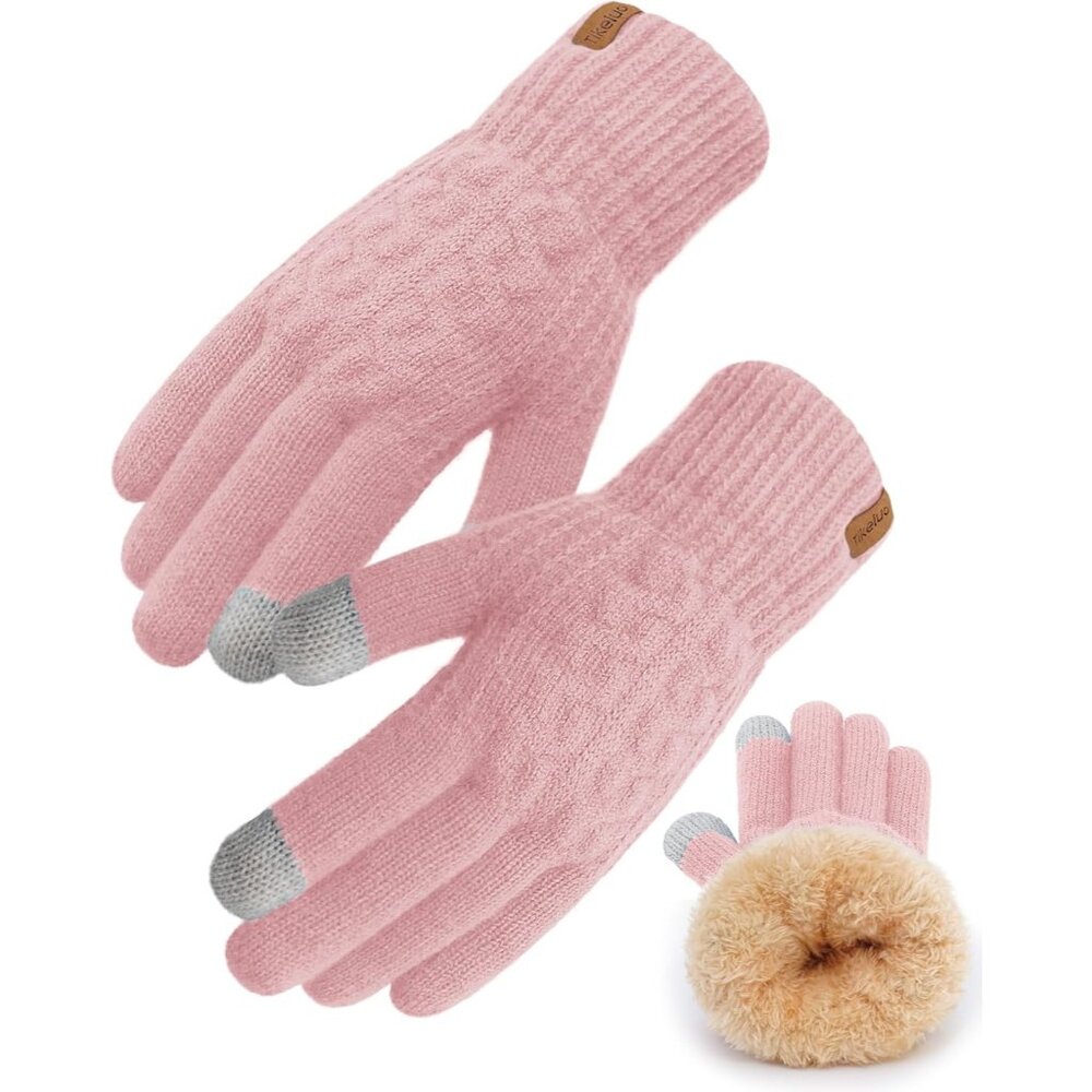 ⚡Women & Men Pink Winter Touch‎ Screen Warm Thick Fleece Lined Knit Gloves